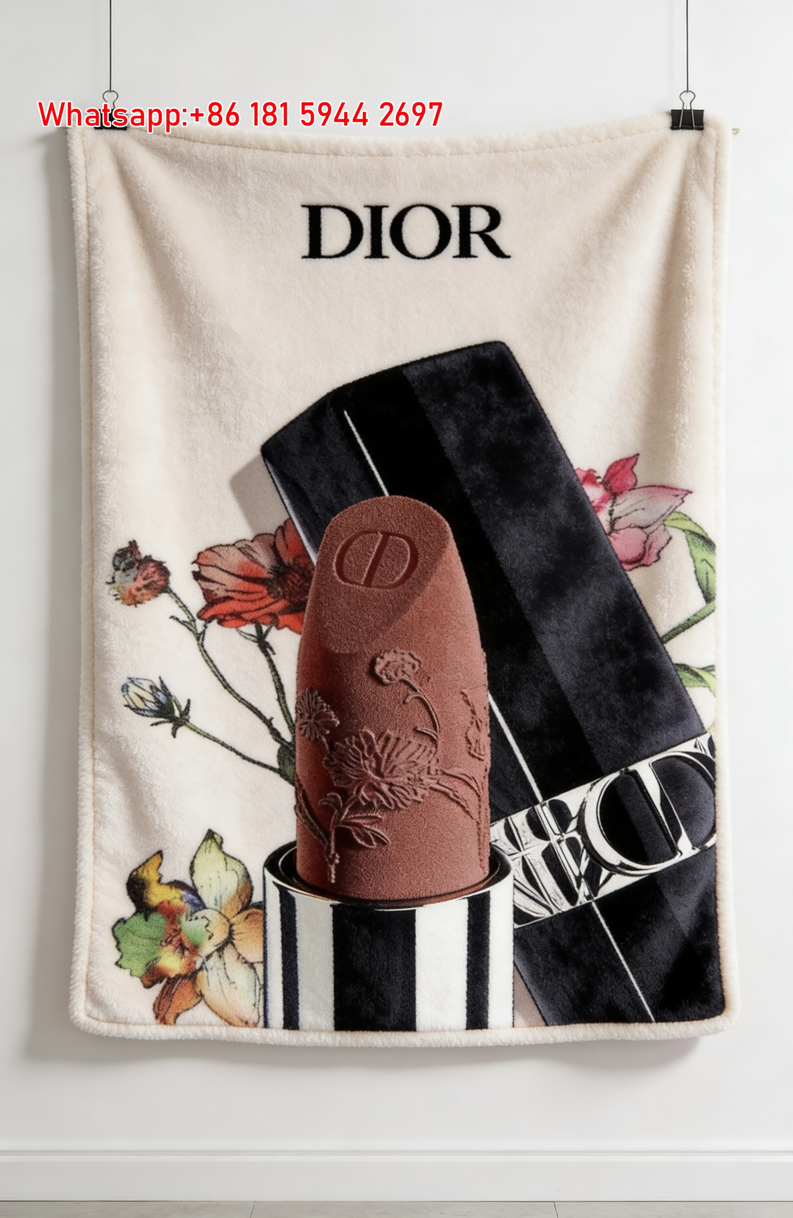 Dior Floral Engraved Lipstick Flannel Sofa Throw Blanket D325